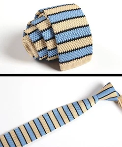 Men's Light Blue Gray Striped Tie Knit Knitted Necktie Slim Skinny Woven ZZLD033 - Picture 1 of 1