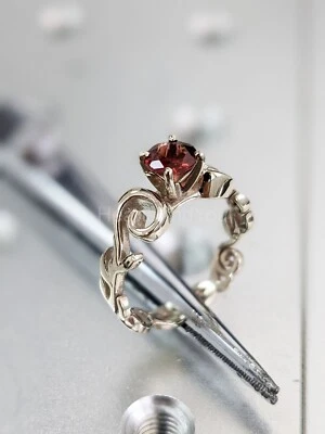 1ct Round Cut Natural Ruby & Diamond 100% 14k SOLID White Gold Engagement Ring - Image 1 of 4