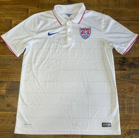 Nike Dri Fit Polo 2014 World Cup Soccer US Team White Stripped Men's Sz Cover