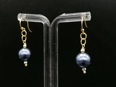 orecchini donna perla swarovski grigia pendenti e argento 925 placcato oro - Immagine 1 di 4