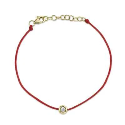 14K Solid Yellow Gold Diamond Red String Cord Bracelet Bezel Set Natural 0.10 CT - Image 1 of 3