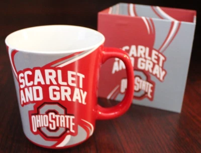 Scarlet and Gray Ohio State 14 oz Coffee Mug New in Logo Box - Image 1 of 4
