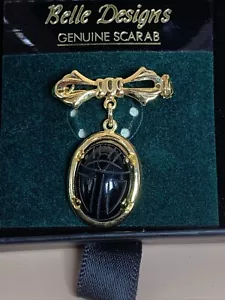 Vintage Belle Designs Egyptian Revival Genuine Scarab Onyx Oval - Picture 1 of 6