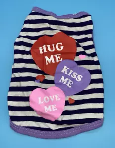 You ER LE Dog Puppy Pet T-Shirt Cute Strips w/Multi-Hearts Clothes 9" Long NEW - Picture 1 of 6