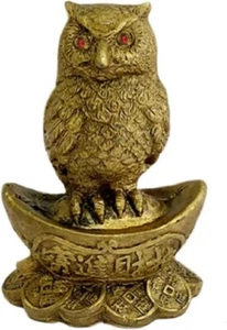 Feng Shui Búho Un Símbolo Sabiduría Protección Lingote de la Suerte Monedas Estatua Regalo-Envío Rápido - Imagen 1 de 3
