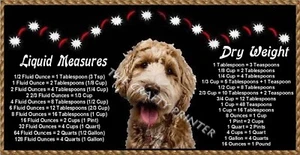 GRANDE MAGNETE 10""x4,5"" - CANE LABRADOODLE con pratico grafico di conversione cucina - Foto 1 di 1