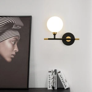 Modern Wall Lights Bedroom Hotel Wall Lighting Glass Wall Lamp Black Wall Sconce - Picture 1 of 6