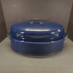 Sartén para asar de colección Savory 17" azul oscuro moteado esmalte con asas y tapa *LEER* - Imagen 1 de 15