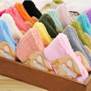 kawaii Women Girls Fluffy Socks Thick Warm Winter Sock Plush Solid Color Hosiery - Picture 1 of 28