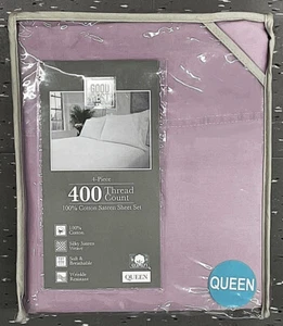 Queen Wrinkle Resistant Sheet Set 400TC Light Lavender 100% Cotton Sateen - Picture 1 of 5