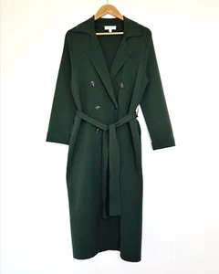 Witchery Double Breasted Coat Size XS Crepe Knit Dark Forest Green Long - Picture 1 of 7