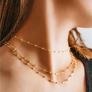 Damen Kette Gold vergoldet 24 Karat Kugelkette Dreierkette WASSERFEST K6220DS - Bild 1 von 5