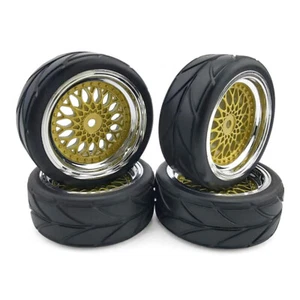 4x 1/10 RC Tires 65mm*26mm Gold Spoke Car Wheels On-Road Touring Racing Tyres - Picture 1 of 5