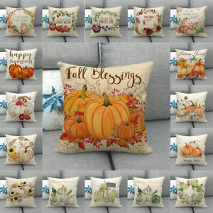 Thanksgiving Day Pillow Case Throw Cushion Cover Pumpkin Harvest Fall Blessings