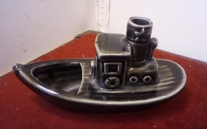 DARTMOUTH DEVON POTTERY TUG BOAT GREEN TRAWLER ORNAMENT - Picture 1 of 8