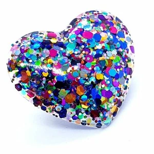 Unique CARNIVAL HEART BROOCH badge RAINBOW love LOVE handmade BADGE resin FAB - Picture 1 of 1