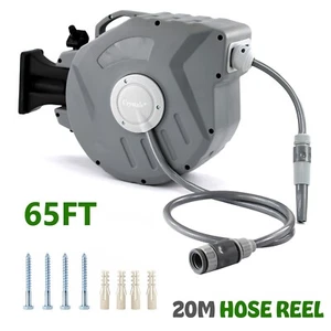 20m Garden Patio Hose Reel Wall Mounted Retractable Auto Rewind Pipe 180° Swivel - Picture 1 of 8
