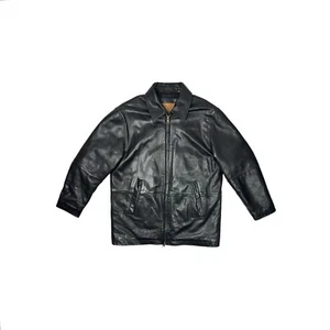 00’s Timberland Bomber Jacket Men’s Large Navy Blue Wool And Brown Leather - Picture 1 of 7