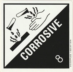 Class 8, "Corrosive" DOT Transportation Hazard Label Sticker, 4" - Picture 1 of 1