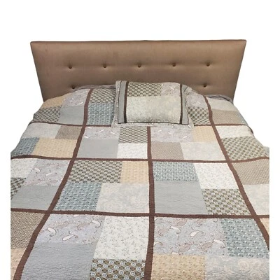 Falda de cama Patchwork Paisley floral mezclada estampada azul completo marrón 1 farsa Foto 1 de 4