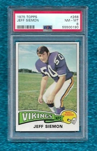 Jeff Siemon 1975 Topps #268 PSA 8 casi nuevo - Pop 29 solo 61 vikingos superiores - Imagen 1 de 1