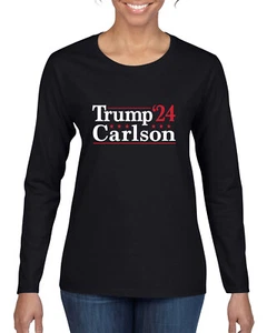 Trump Carlson Alliance 2024 Elections Political Women Long Sleeve Shirt - Picture 1 of 7