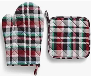 NWT~ Vera Bradley Ribbons Plaid Pot Holder & Oven Mitt Set~ Original Dust Bag. - Picture 1 of 7
