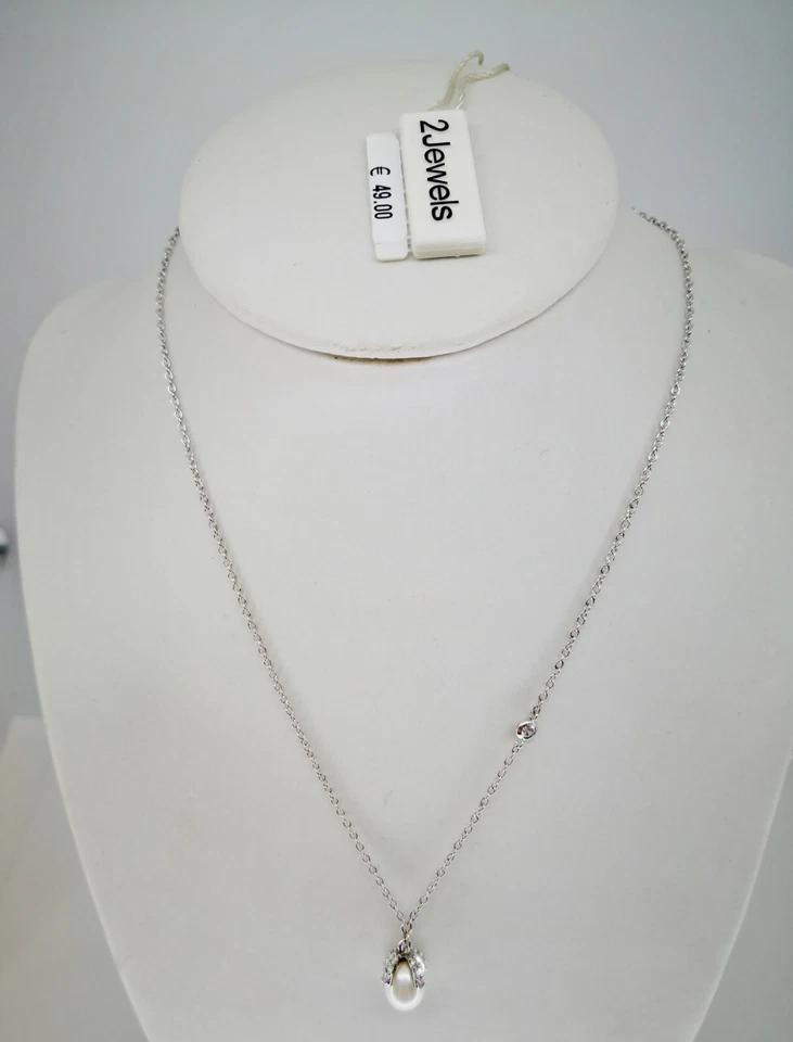 2JEWELS COLLANA DONNA RAGAZZA ARGENTO 925 PERLA BIANCA CRISTALLI T. DIAMANTE - Immagine 1 di 1