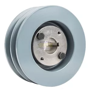 Cast Iron 5" Dual Groove Pulley 2 Belt B Section 5L 1" Sheave Bushing 2BK52H - Picture 1 of 6