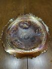 HTF Fenton Horse Medallion AMBER JIP Footed Carnival Glass Bowl - Gorgeous!