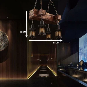 Rustic 4 Heads Chandelier Wood Industrial Ceiling Lamp Pendant Light Fixture USA - Picture 1 of 9