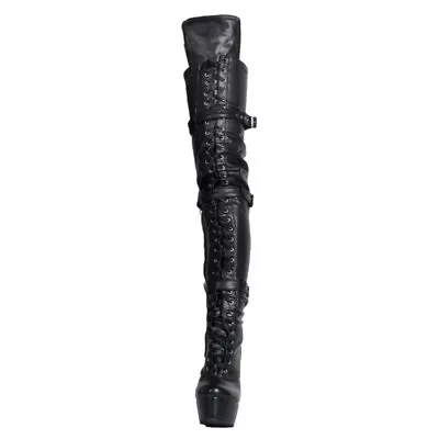 Womens Thigh High Boots Lace Up Belt Buckles Stilettos High Heels Platform Club - Image 1 of 4