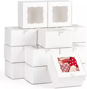 24Pcs Small Cookie Boxes with Window, 4X4X2.5 Inches White Paper Bakery Boxes wi - Picture 1 of 4