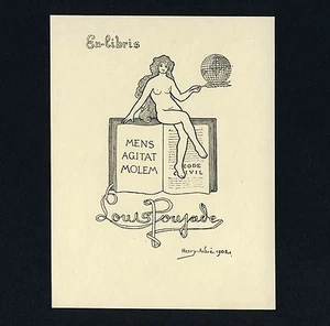 Exlibris Bookplate * HENRY ANDRÉ * Erotik Erotics Akt Nude Globus Globe - Picture 1 of 1