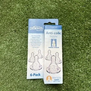 Dr. Brown's Anti Koliken Babyflasche Brustwarze 6er Pack schmale Frühchen Fluss Brustwarzen Neu in Verpackung - Bild 1 von 2