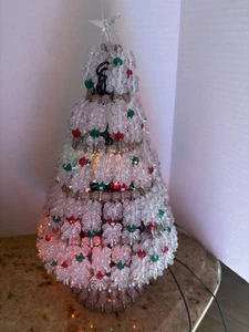 Vtg /Safety Pins & Red, Green Beads Christmas Tree/ Handmade /1970/lights/mint - Picture 1 of 10