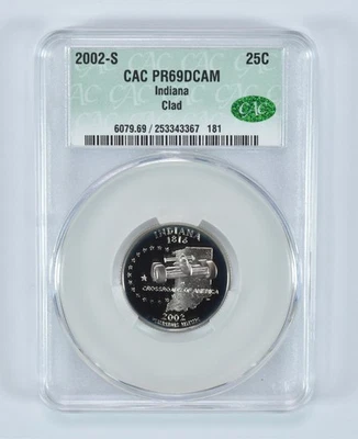 2002-S State Quarter Indiana Clad PR69 DCAM CAC CACg *3953 - Image 1 of 4