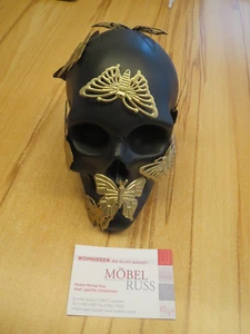Totenkopf Deko schwarz mit goldenen Schmetterlingen Cor Mulder - Bild 1 von 6