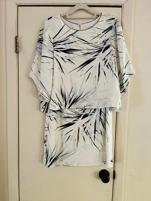 Vestido Halston Heritage Talla 10 Capa Superpuesta Vaina Seda Artístico Kimono Manga Foto 1 de 4