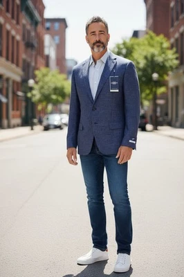 New Hart Schaffner Marx Blazer 38r New York Fit Linen Wool Silk Blue - Image 1 of 4