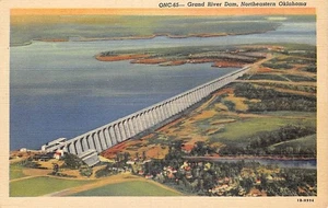 Postkarte OK: Grand River Dam, Nordosten Oklahoma, Vintage Leinen 40er Jahre - Bild 1 von 2