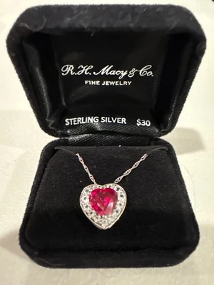 Necklace 18" Sterling Silver Red Created Ruby Heart Pendant Gift Box NEW NIB - Image 1 of 4