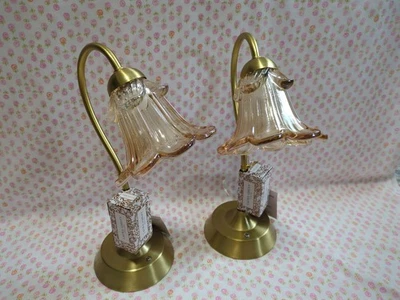 PAIR of 2 Laura Ashley Tulip Flower Glass Shade  Touch Table Lamps - Image 1 of 4