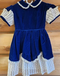 Childs Blue Velvet And Lace Dress 1950s Size About 4 or 5 Year Old - Picture 1 of 9