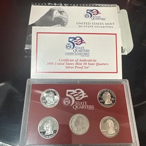 2008 S Proof State Quarter Set 90% Silver Complete COA 5 Coins US Mint - Picture 1 of 12