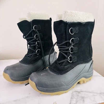 Lands End 394530 Black Leather Rubber Waterproof Insulated Snow Boots Boys 3 - Image 1 of 4