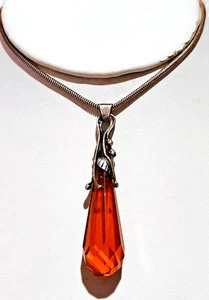 Collar colgante prisma corte faceta ámbar montado en plata genuina - Imagen 1 de 24