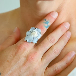 Italienischer Kamee Blume Ring in 925 Sterling Silber - größenverstellbar - Bild 1 von 5