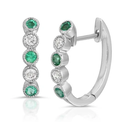 14K White Gold 0.29 CT Emerald and 0.15 CT Diamond Hoop Earrings - Image 1 of 4