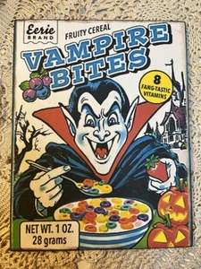 Retro Halloween Cereal Vampire Bites, Kitschy Handcrafted Plaque / Sign - Picture 1 of 4